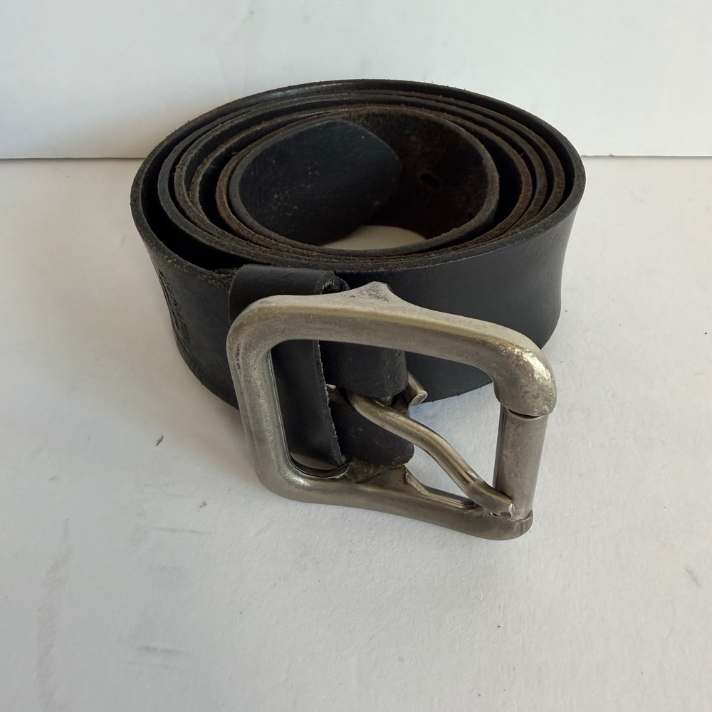 Y2K Levis Signature Genuine Leather Belt Black Distressed 46/48 Silver Buckle